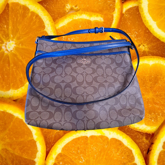 Coach File Bag in Signature Canvas‎ F34938 | Light Khaki/Pool Blue - Picture 1 of 13